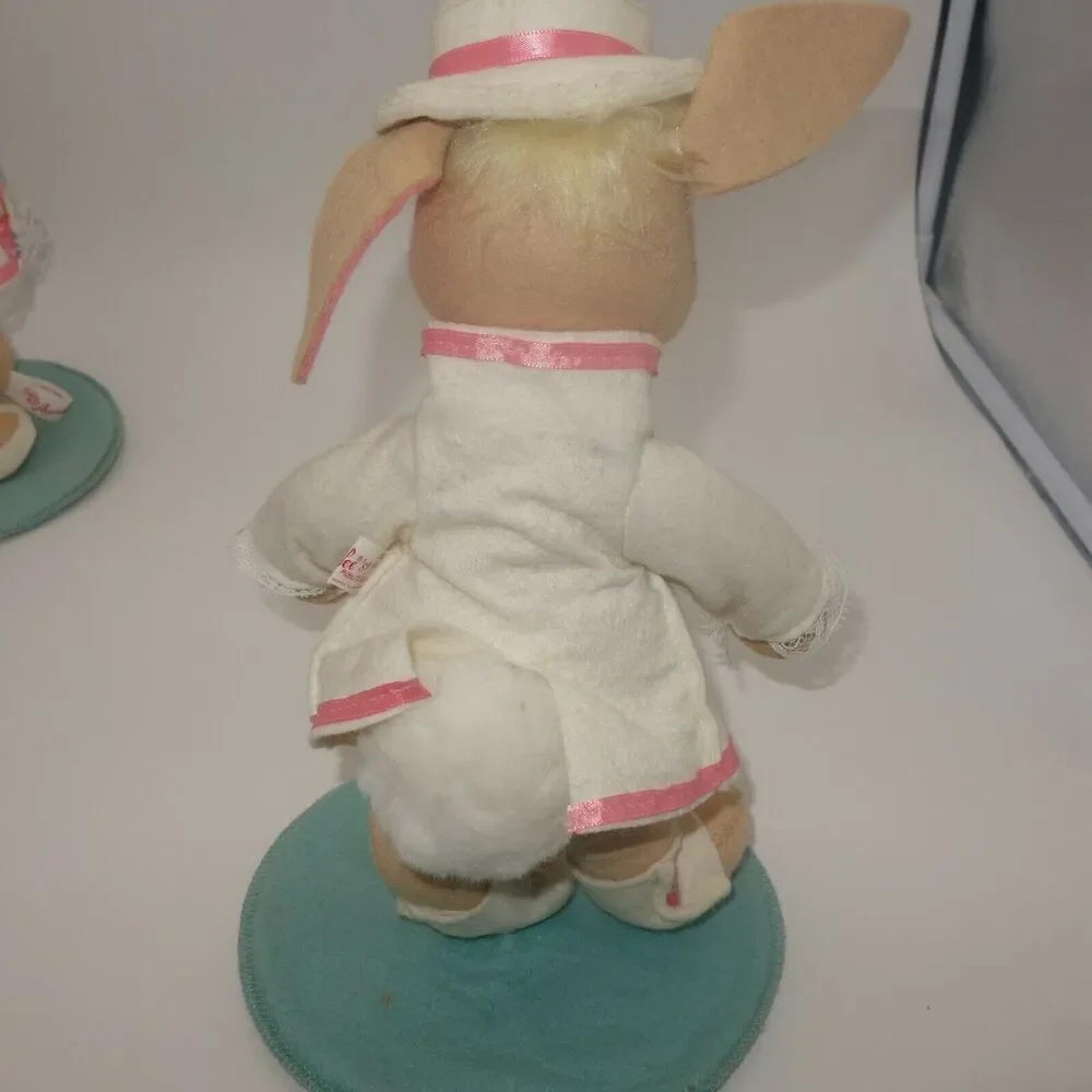 Vintage 1987 Annalee Mr. & Mrs. Easter Bunny Rabbit Pair Couple Parasol Poseable - Picture 5 of 12